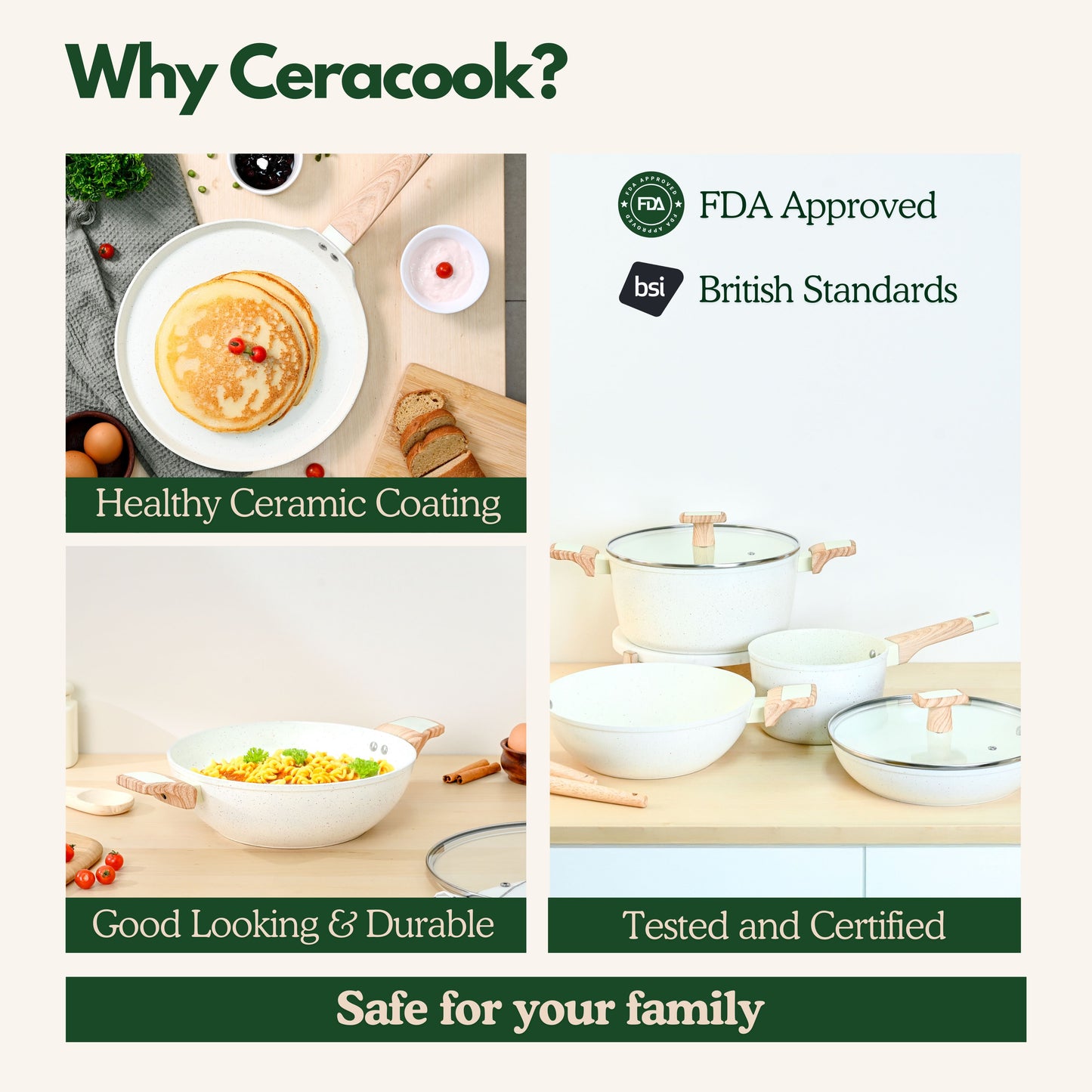 Ceracook Granite Ceramic Cookware Set of 4pcs
