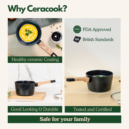 Ceracook Granite Ceramic Sauce Pan 16cm with Glass Lid