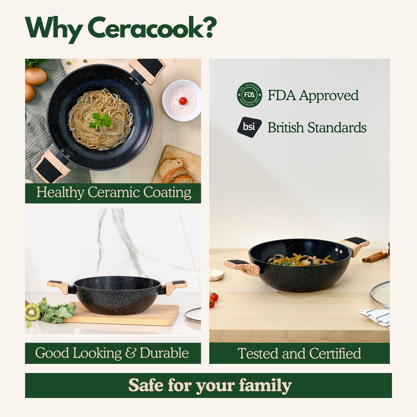 Ceracook Granite Ceramic Kadhai Cookware Set of 2pcs
