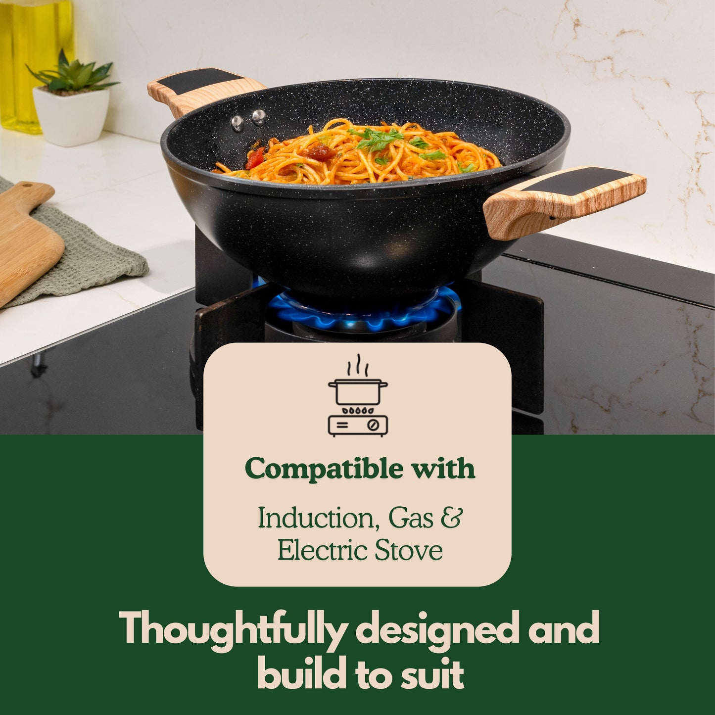 Ceracook Granite Ceramic Kadhai 24cm with Glass Lid