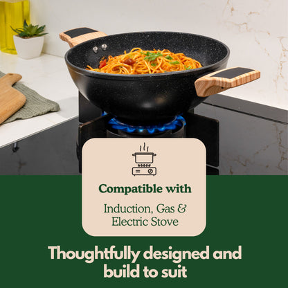 Ceracook Granite Ceramic Kadhai 26cm with Glass Lid