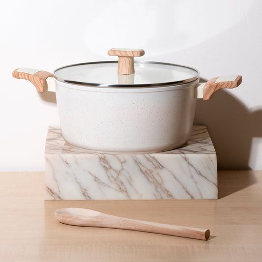 Ceracook Granite Ceramic Casserole 26cm with Glass Lid Tafetta Ivory