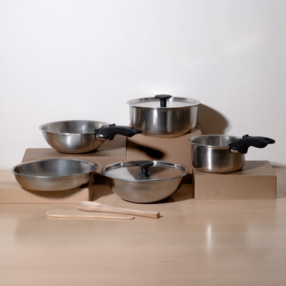 TriClad Cookware Set of 11pcs, Kadai 2.1L, Kadai 2.85L, Fry Pan 2 L, Sauce Pan 1.75 L, Casserole 3.3L, 2 Handle, 2 Lid, 2 Cooking Spoon